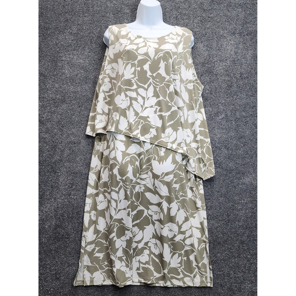 Chico's Women's Floral Print Tiered Popover Midi Dress Size 3 Boho Garden Party